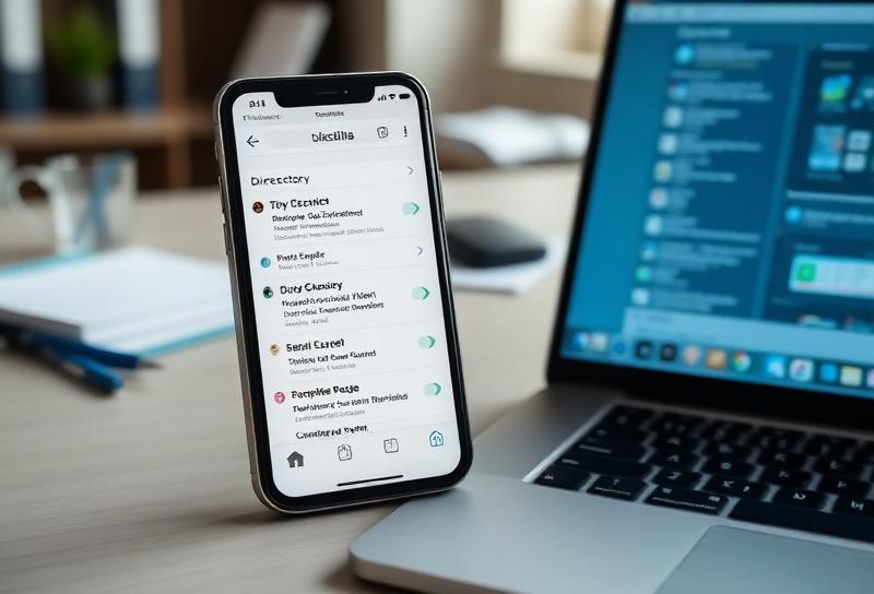 Directory listings shown on smartphone and laptop