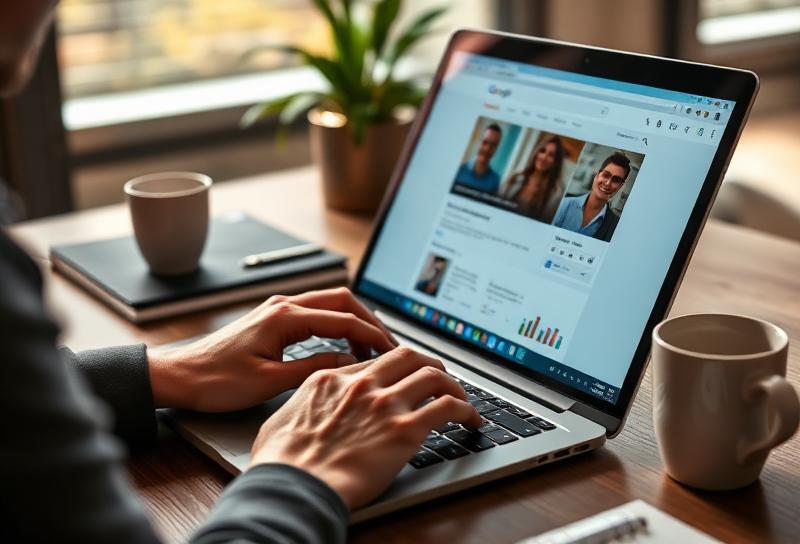 Person updating a business profile on a laptop